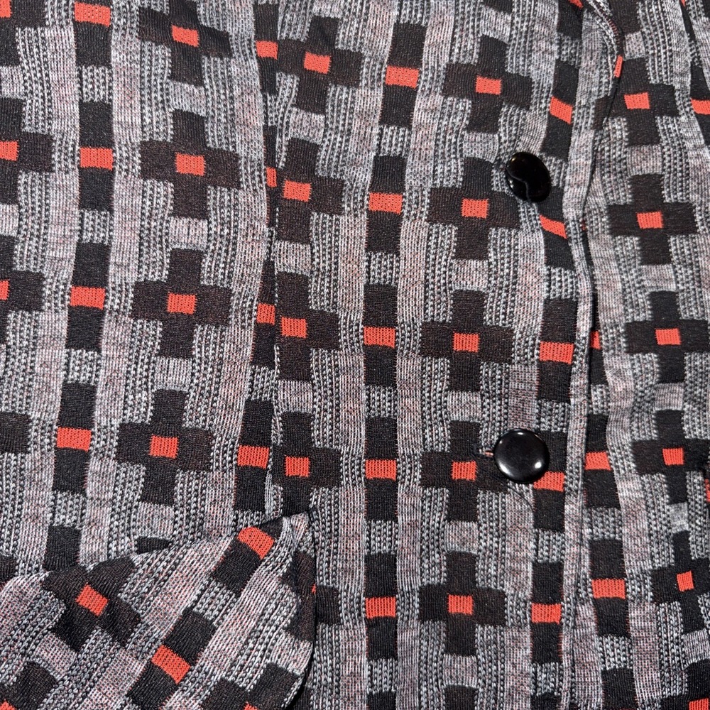 Vintage Women's 2 Button Blazer Jacket Polyester Gray Black Red Design 15/16 - Picture 3 of 13
